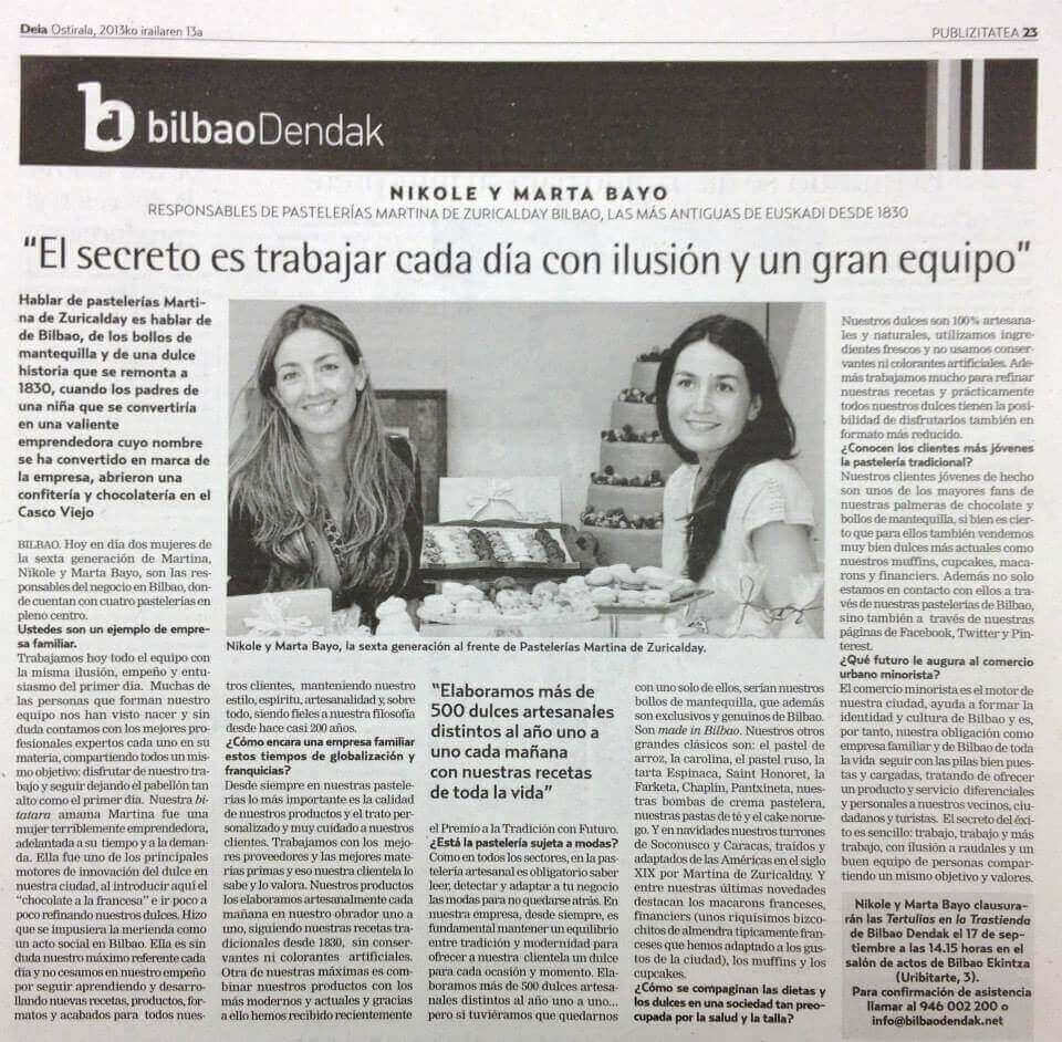 Pasteler&iacute;as Martina Zuricalday en el Peri&oacute;dico Deia